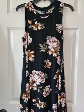 Fortune + Ivy Black Floral Sleeveless Mini Dress with Pink & Orange Blooms